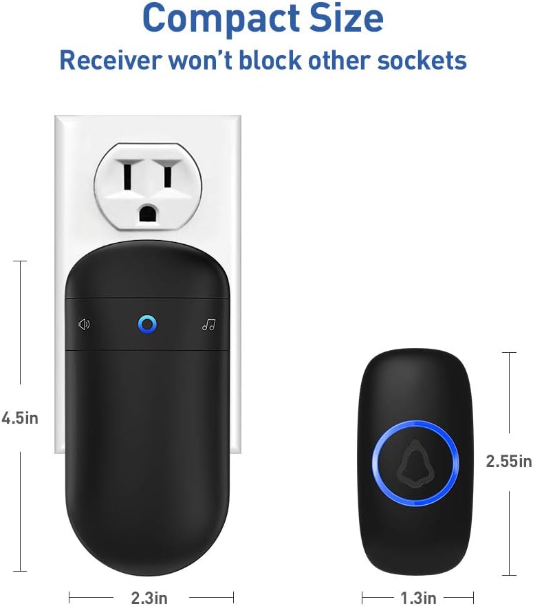 SECRUI Wireless Doorbell with 2 Buttons – Doorbell Kits for Front Door Back Door– Battery Operated Doorbell with 52 Chimes, LED Flash, 5 Volume Levels – Waterproof Modern Doorbell – Over 1000FT - Image 2